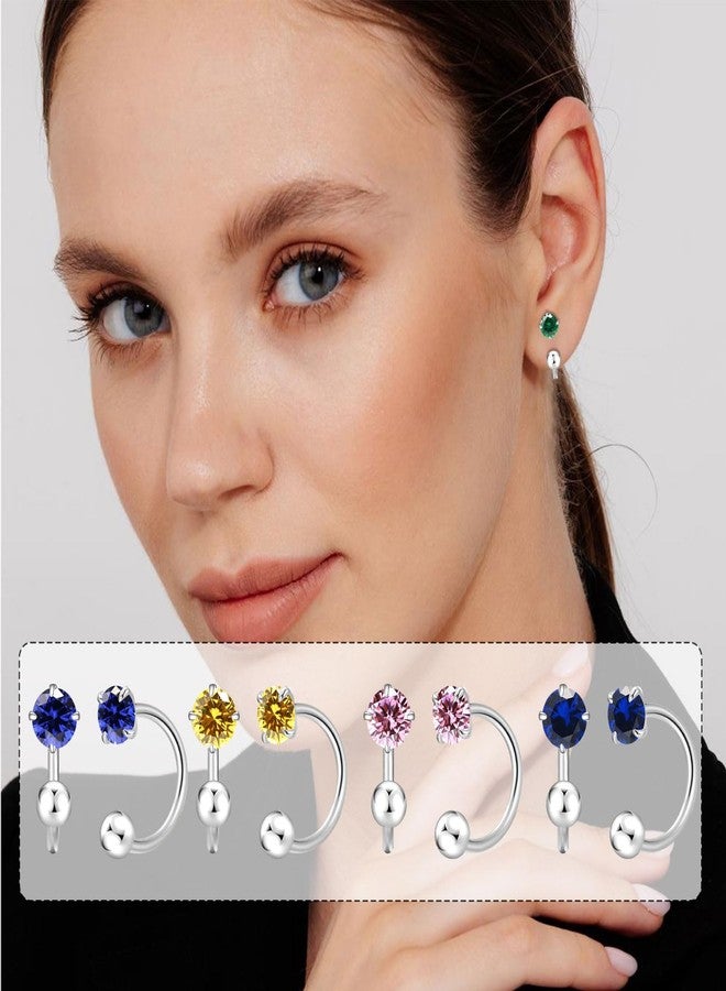 FSSODWT Huggie Half Hoop Earrings for Women Girl Tiny Cartilage Earring Birthstone Stud Earrings For Women Hypoallergenic Stud Earrings Cartilage Earring Screw Back Earrings (Silver, Apr Diamond) - Image 5